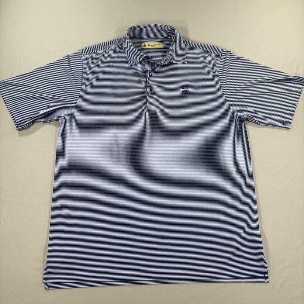 Donald Ross Sport Polo Shirt Men L Blue Pinstripe Golf